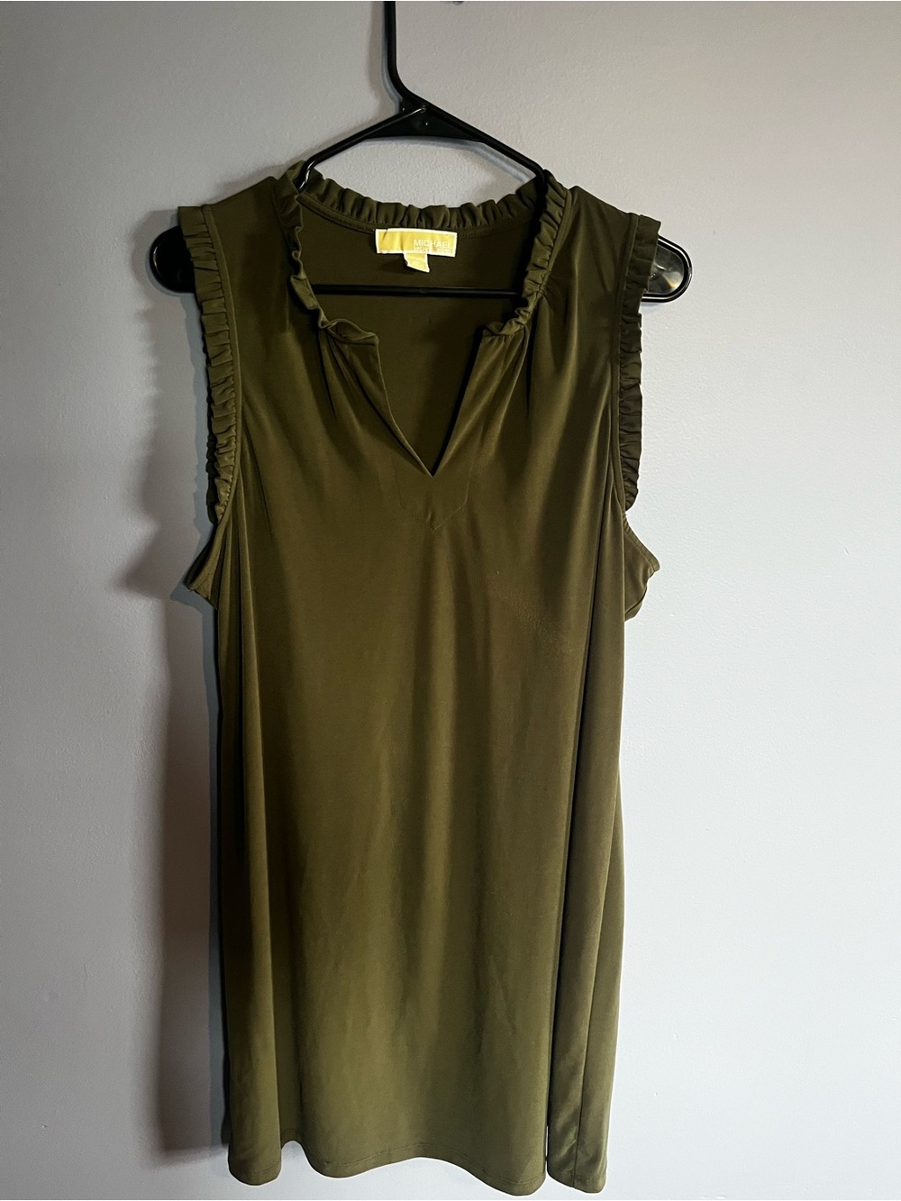 MICHAEL Michael Kors Olive Green Sleeveless Ruffle-Trim Midi Dress